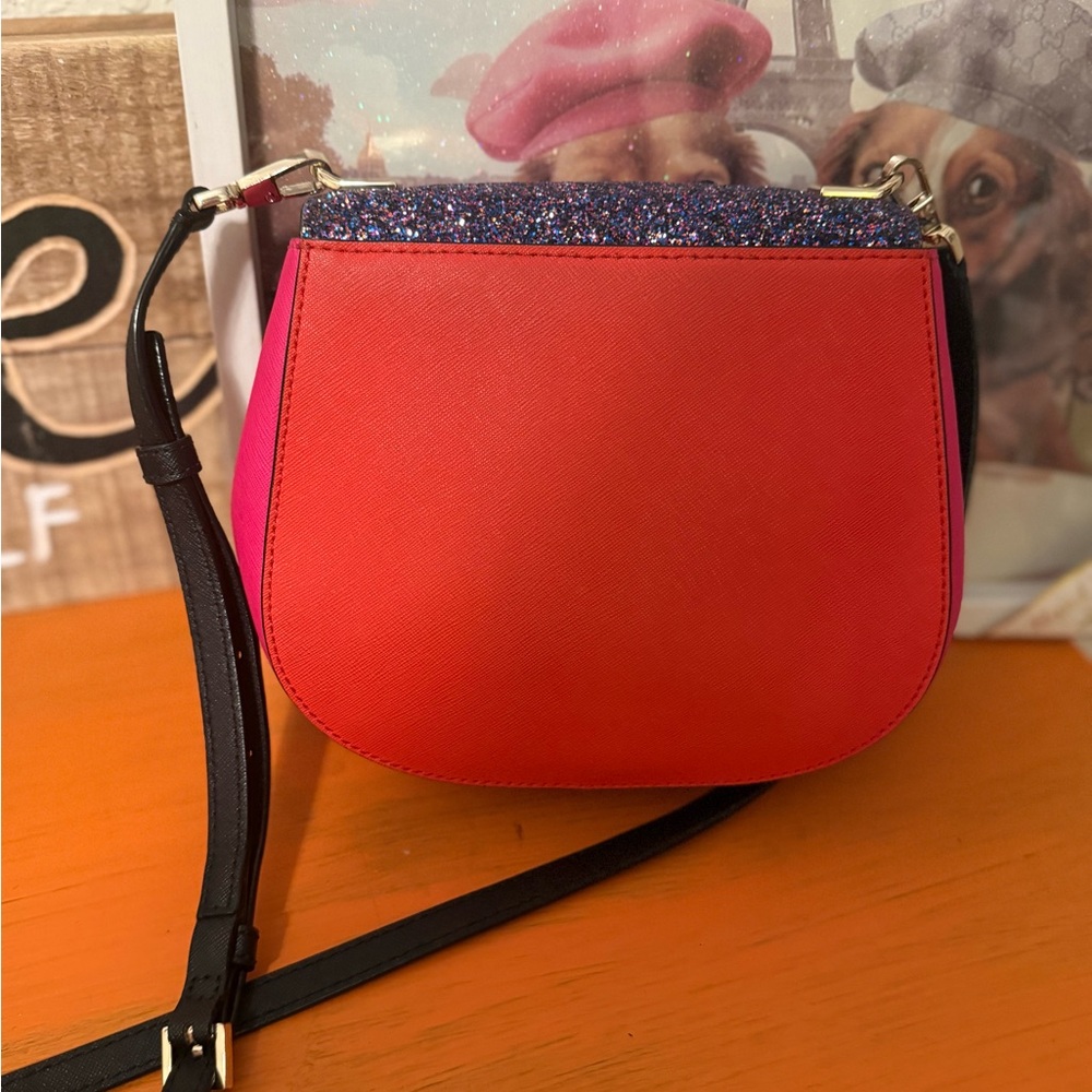 kate spade Purple Glitter Flap Crossbody Bag with Black Strap - Picture 3 of 15